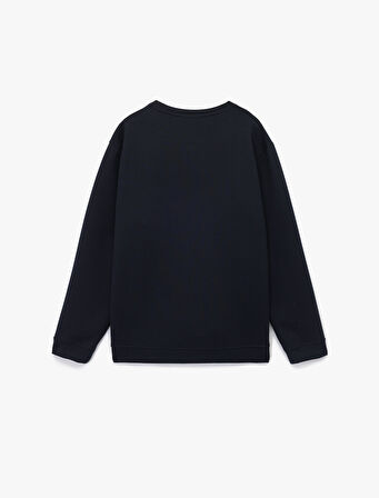 Uzun Kollu Bisiklet Yaka Baskılı Sweatshirt