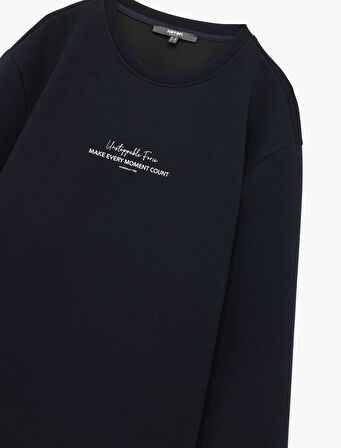 Uzun Kollu Bisiklet Yaka Baskılı Sweatshirt