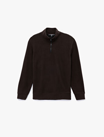 Uzun Kollu Ribanalı Yarım Fermuarlı Sweatshirt
