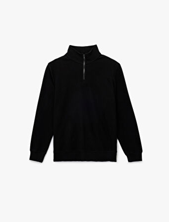 Uzun Kollu Ribanalı Yarım Fermuarlı Sweatshirt