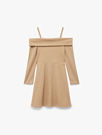 Volanlı Askı Detaylı Uzun Kollu Elbise