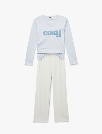 Uzun Kollu Bisiklet Yaka Rahat Kesim Pijama Takımı