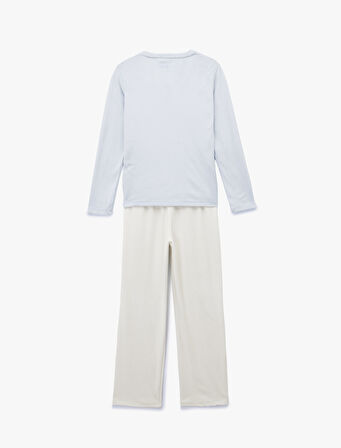 Uzun Kollu Bisiklet Yaka Rahat Kesim Pijama Takımı