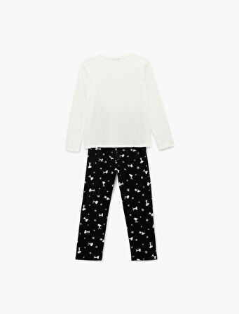 Snoopy Baskılı Lisanslı Uzun Kollu Bisiklet Yaka Pamuklu Pijama Takımı