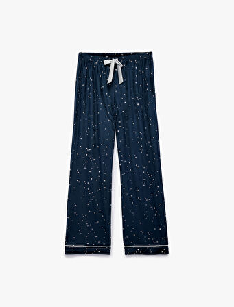 Yıldız Desenli Beli Bağcıklı Bol Paça Kadife Pijama Altı