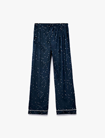 Yıldız Desenli Beli Bağcıklı Bol Paça Kadife Pijama Altı