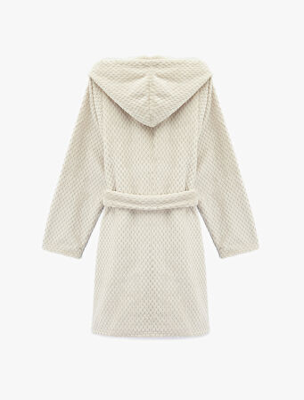 Uzun Kollu Kapüşonlu Kemerli Peluş Sabahlık