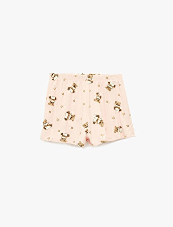 Ayıcık Baskılı Rahat Kalıp Beli Lastikli Viskon Şort