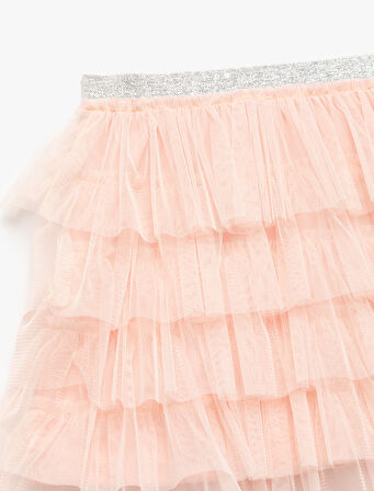 Kat Kat Tül Detaylı Astarlı Parlak Lastikli Mini Tütü Etek