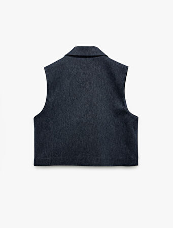 Kruvaze Yaka Kolsuz Crop Blazer Yelek