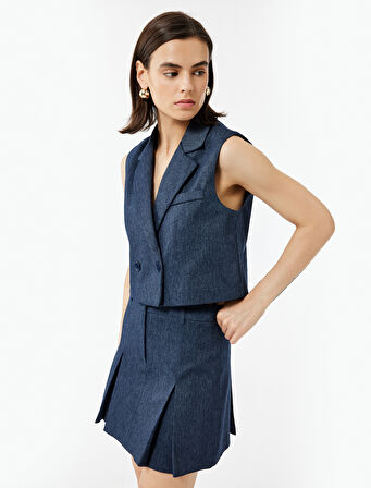 Kruvaze Yaka Kolsuz Crop Blazer Yelek