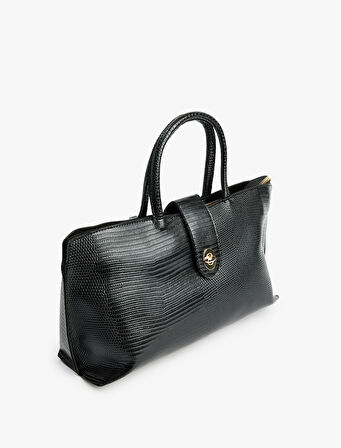 Timsah Derisi Görünümlü Saplı Askılı Omuz Çantası