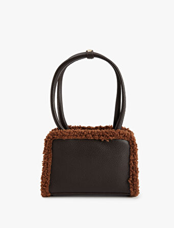 Peluş Detaylı Fermuarlı Saplı Suni Deri Omuz Çantası