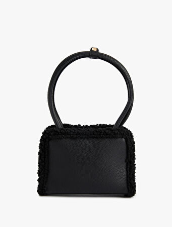 Peluş Detaylı Fermuarlı Saplı Suni Deri Omuz Çantası