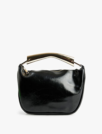 Metal Aksesuarlı Fermuarlı Suni Deri El Çantası