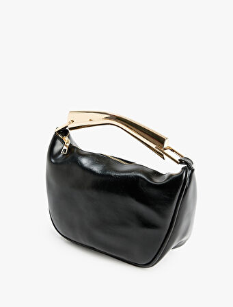 Metal Aksesuarlı Fermuarlı Suni Deri El Çantası