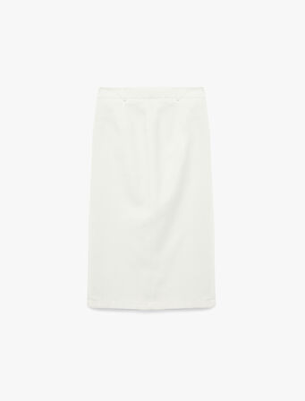 Standart Bel Cepli Yırtmaç Detaylı Midi Düğmeli Kalem Etek