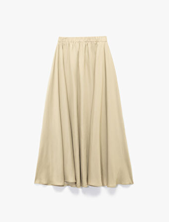 Beli Lastikli Kloş Saten Uzun Etek