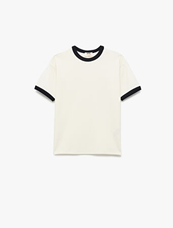 Pamuklu Kısa Kollu Ribanalı Biyeli Bisiklet Yaka Oversize Tişört