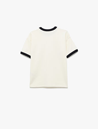 Pamuklu Kısa Kollu Ribanalı Biyeli Bisiklet Yaka Oversize Tişört