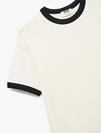 Pamuklu Kısa Kollu Ribanalı Biyeli Bisiklet Yaka Oversize Tişört