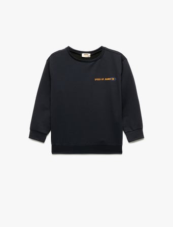Uzun Kollu Bisiklet Yaka Baskılı Sweatshirt