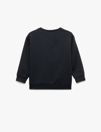 Uzun Kollu Bisiklet Yaka Baskılı Sweatshirt
