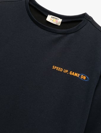 Uzun Kollu Bisiklet Yaka Baskılı Sweatshirt