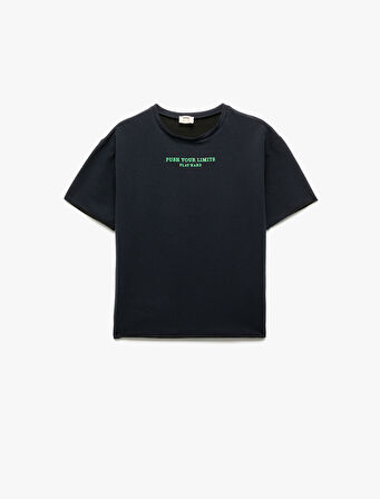 Bisiklet Yaka Baskılı Kısa Kollu Sweatshirt