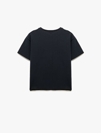 Bisiklet Yaka Baskılı Kısa Kollu Sweatshirt