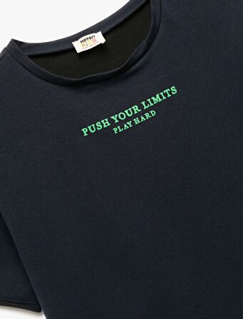 Bisiklet Yaka Baskılı Kısa Kollu Sweatshirt