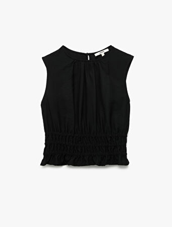 Viskon Kumaş Büzgülü Gipeli Bisiklet Yaka Kolsuz Bluz