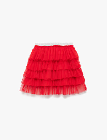 Kat Kat Tül Detaylı Astarlı Parlak Lastikli Mini Tütü Etek