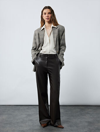 Viskon Kumaş Uzun Kollu Klasik Yaka Oversize Gömlek