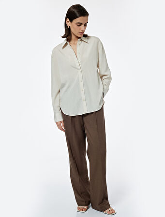 Viskon Kumaş Uzun Kollu Klasik Yaka Oversize Gömlek