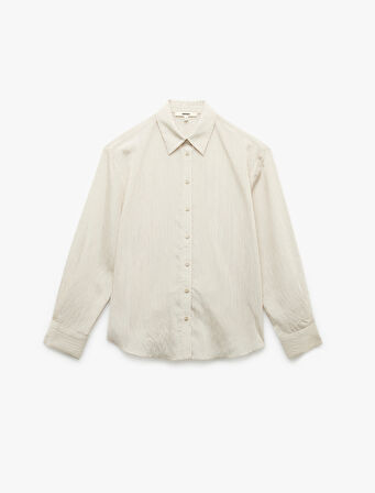 Viskon Kumaş Uzun Kollu Klasik Yaka Oversize Gömlek