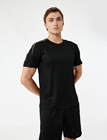 Kısa Kollu Renk Kontrastlı Bisiklet Yaka Spor Tişört