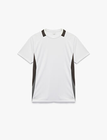 Kısa Reglan Kollu Renk Kontrastlı Bisiklet Yaka Spor Tişört