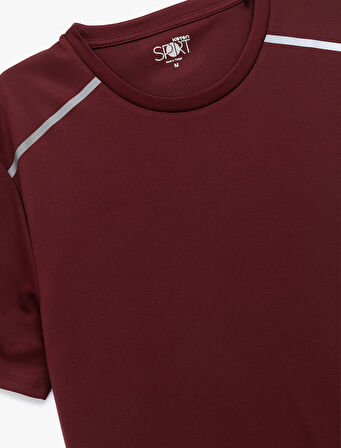 Kısa Kollu Şerit Detaylı Bisiklet Yaka Spor Tişört