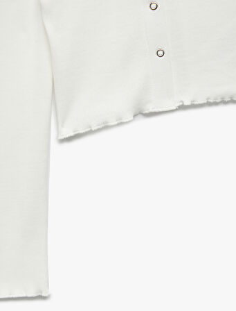 Pamuklu Uzun Kollu Gömlek Yaka Crop Tişört