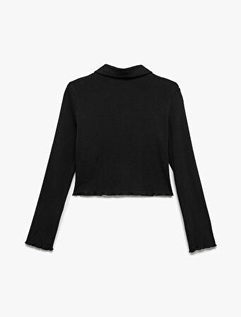 Pamuklu Uzun Kollu Gömlek Yaka Crop Tişört