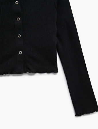 Pamuklu Uzun Kollu Gömlek Yaka Crop Tişört