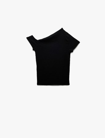 Bürümcük Kumaş Kısa Kollu Asimetrik Tek Omuz  Bluz