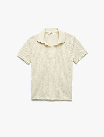 Metalik İplik Detaylı Parıltılı Kısa Kollu Polo Yaka Tişört