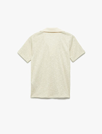 Metalik İplik Detaylı Parıltılı Kısa Kollu Polo Yaka Tişört