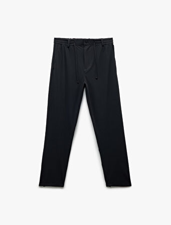 Katlamalı Paça Beli Bağcıklı Düğmeli Esnek Slim Fit Pantolon