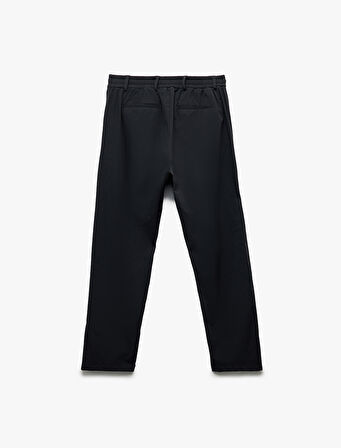 Katlamalı Paça Beli Bağcıklı Düğmeli Esnek Slim Fit Pantolon
