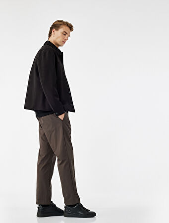 Beli Bağcıklı Düğmeli Duble Paça Esnek Slim Fit Pantolon