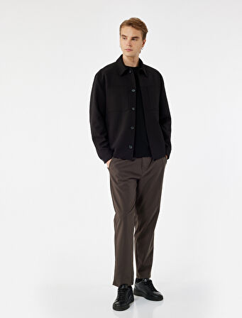 Beli Bağcıklı Düğmeli Duble Paça Esnek Slim Fit Pantolon