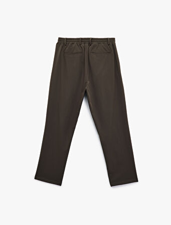 Beli Bağcıklı Düğmeli Duble Paça Esnek Slim Fit Pantolon